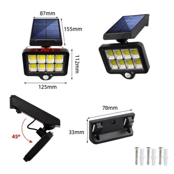 Lâmpada Solar LED de Parede com Sensor Movimento e Comando (3)
