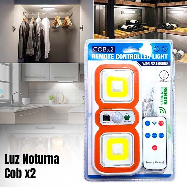 Luz Noturna Cob x2 com Sensor Movimento e Comando