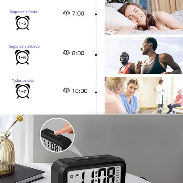 Relógio Despertador com Voz Tela Lcd e Temperatura (2)