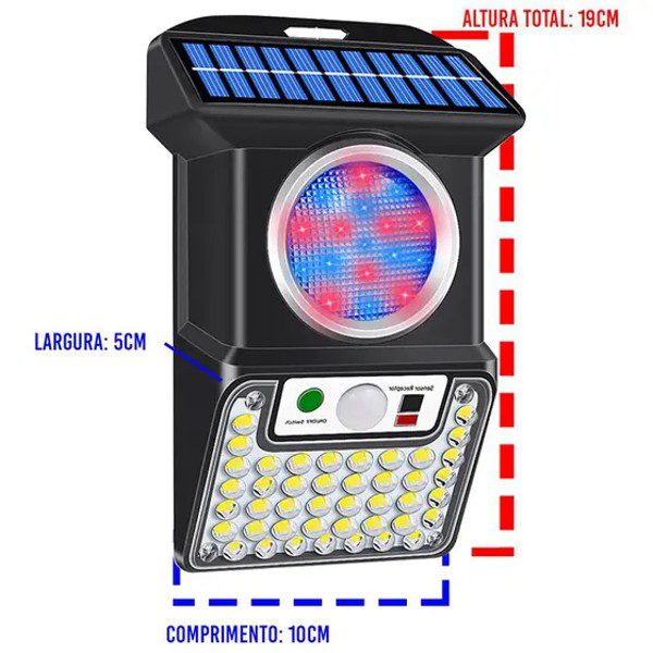 Lâmpada Solar de Segurança com Sensor Movimento e Comando 59Leds (7)