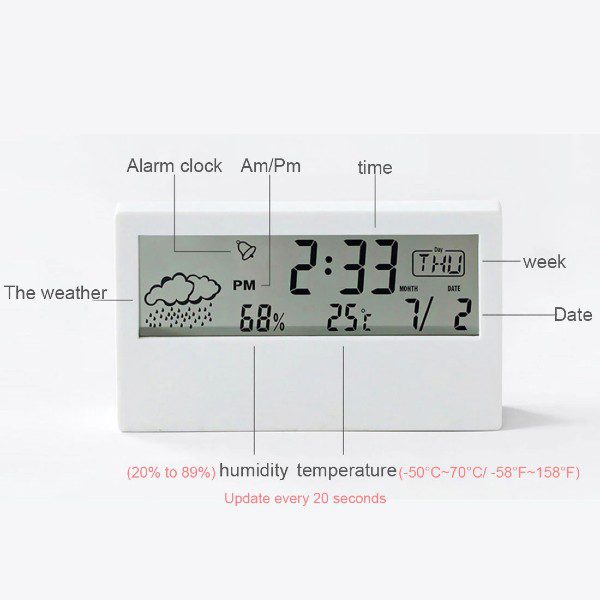 Relógio Digital LCD Multifuncional com Temperatura e Humidade 1