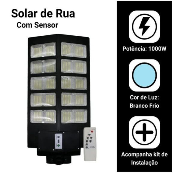 Candeeiro Solar de Rua 1000W com Sensor de Movimento e Comando (7)