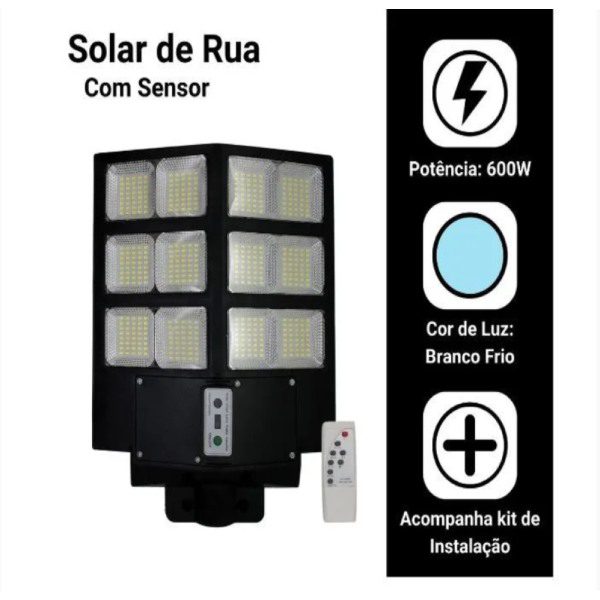 Candeeiro Solar de Rua 600W com Sensor de Movimento e Comando (3)