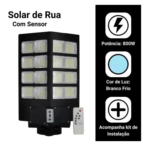 Candeeiro Solar de Rua 800W com Sensor de Movimento e Comando (2)