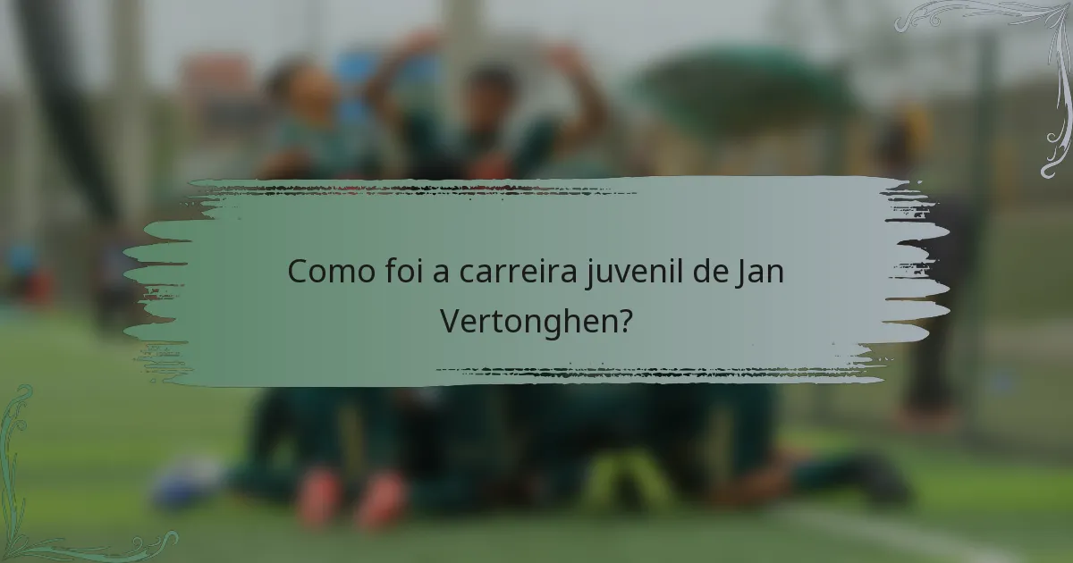 Como foi a carreira juvenil de Jan Vertonghen?